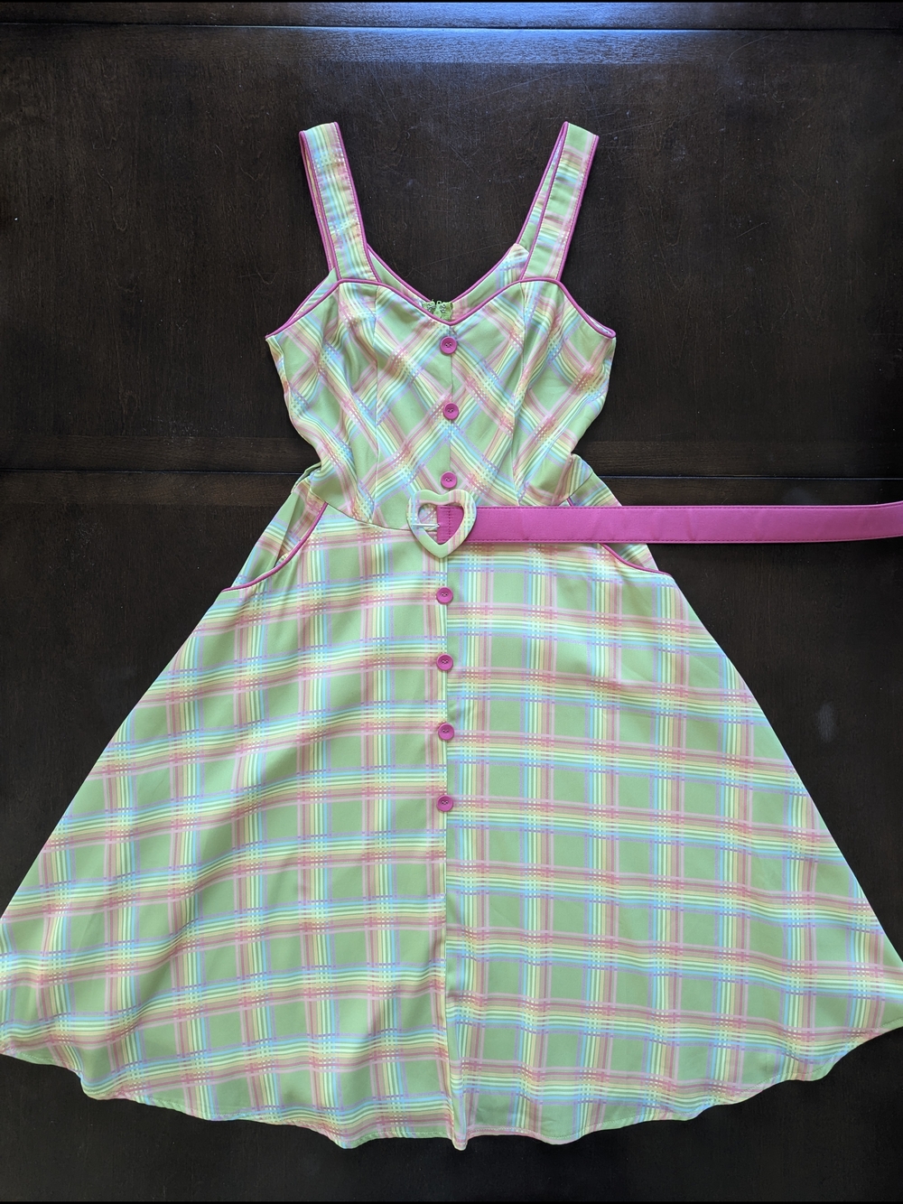 Voodoo Vixen Green & Pastel Rainbow Plaid Swing Dress